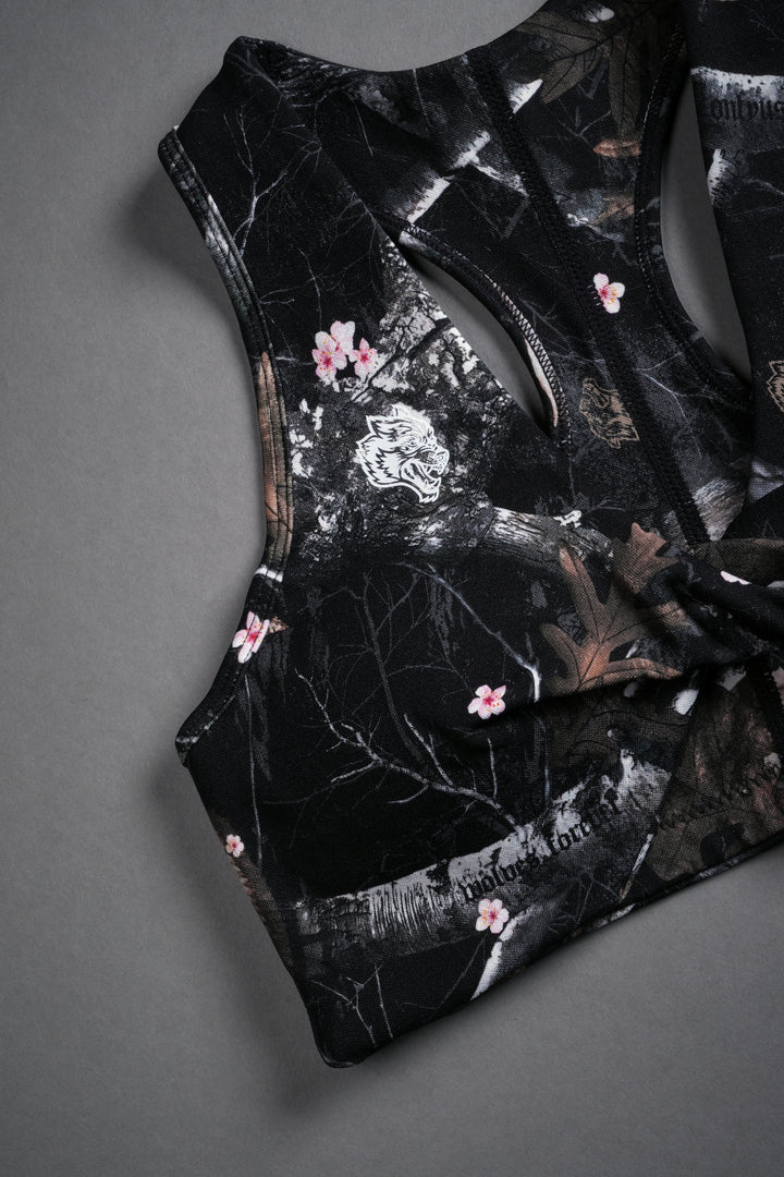 Single Wolf "Everson" Seamless Twist Bra in Darc Blossom Woodland Camo