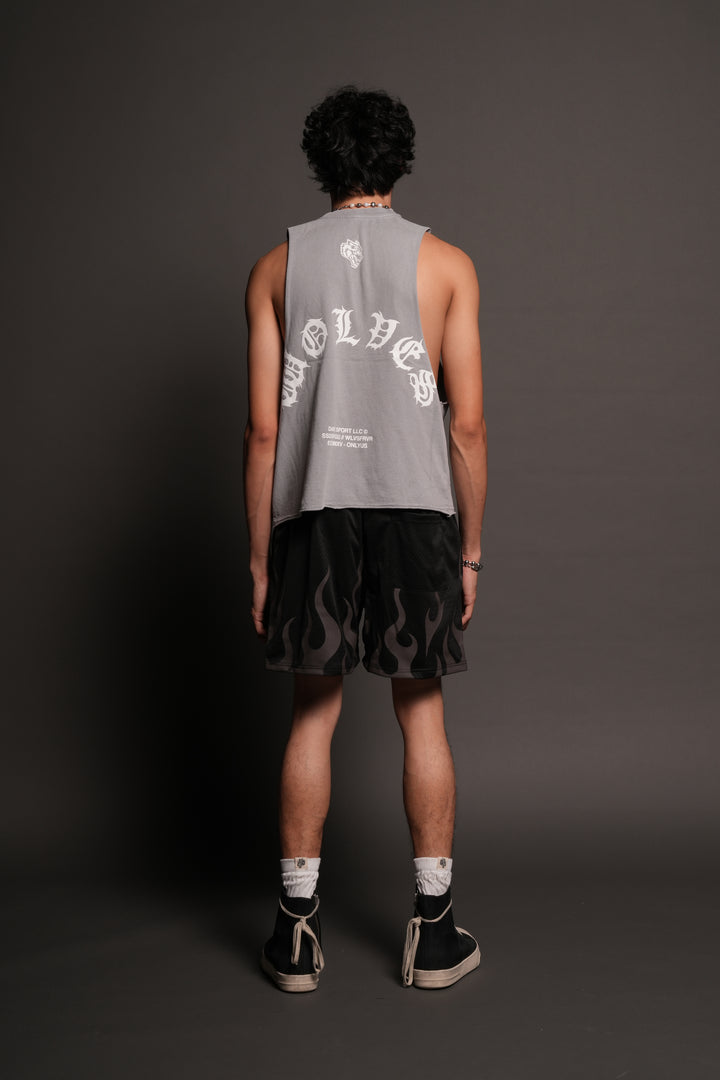 Jason Forever Grunge Raw Hem Box Cut Tommy Muscle Tee In Dove Gray