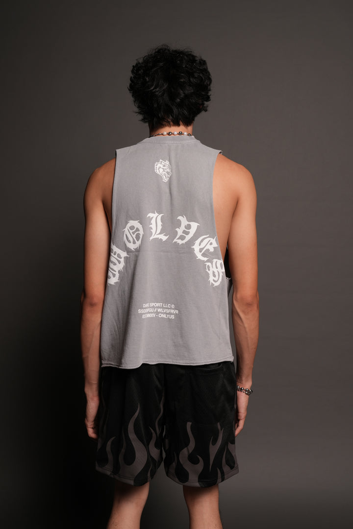 Jason Forever Grunge Raw Hem Box Cut Tommy Muscle Tee In Dove Gray