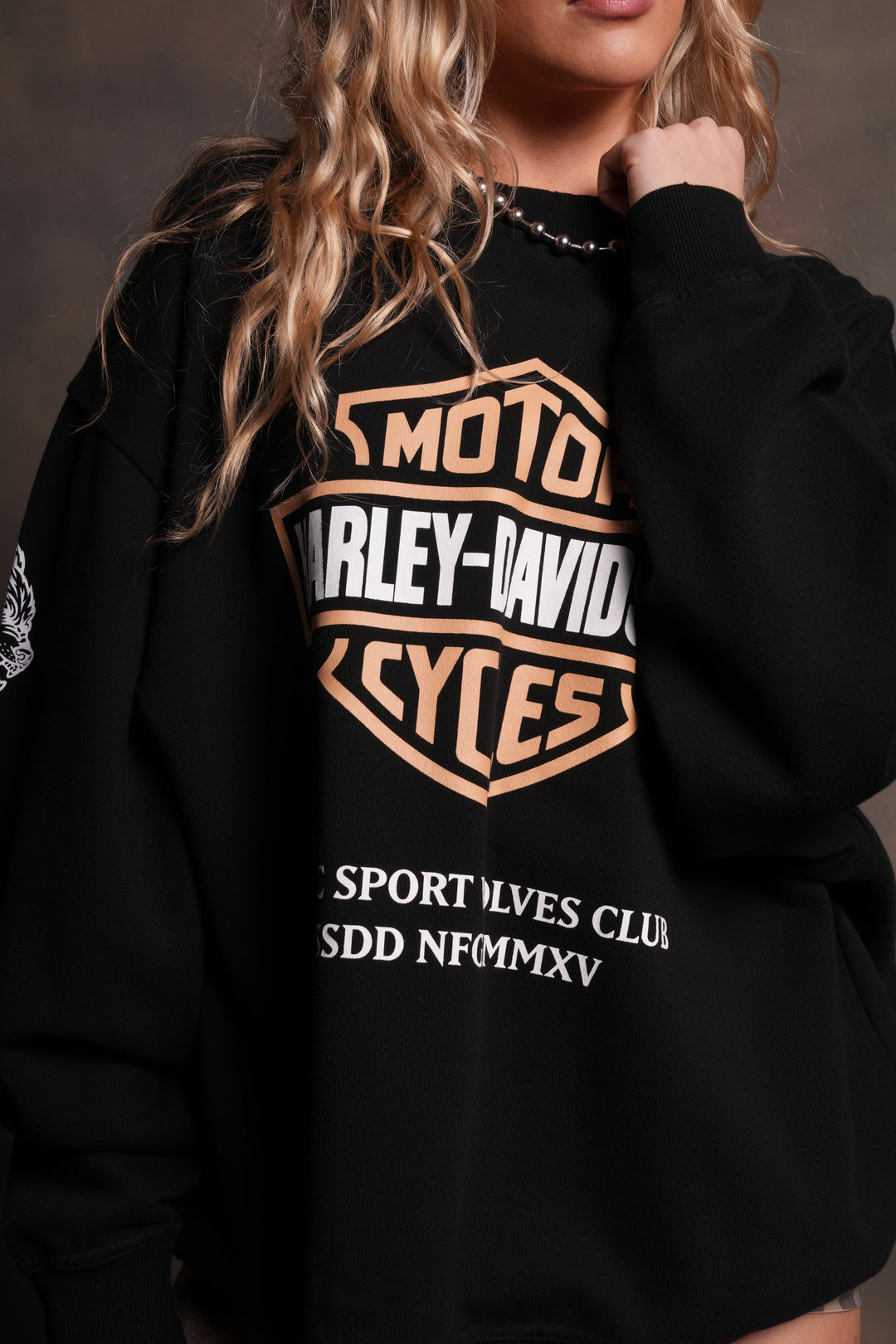 Our Clubs Grunge Destroyed Oversized London Crewneck in Black