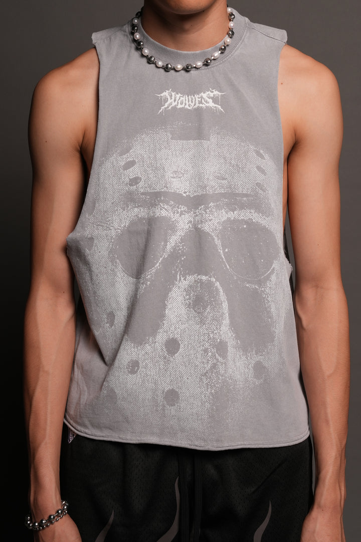 Jason Forever Grunge Raw Hem Box Cut Tommy Muscle Tee In Dove Gray