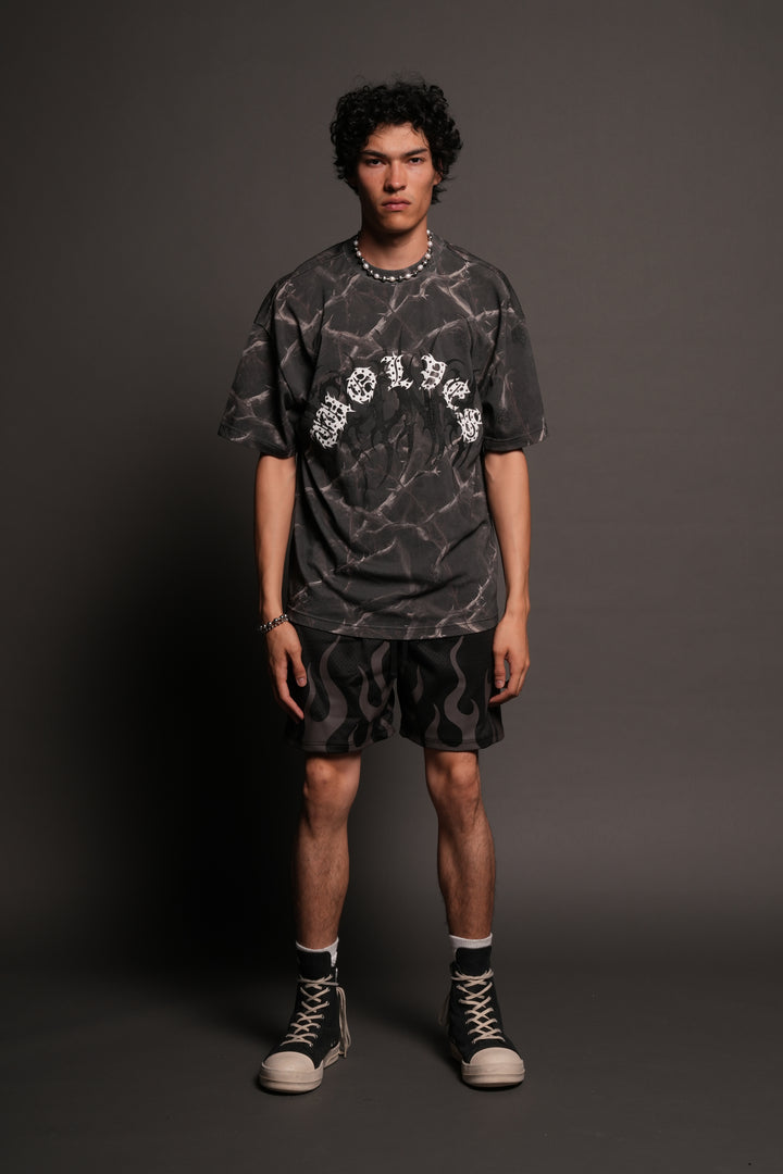 Studded Mantra Premium Oversized Tee In Darc Thorns