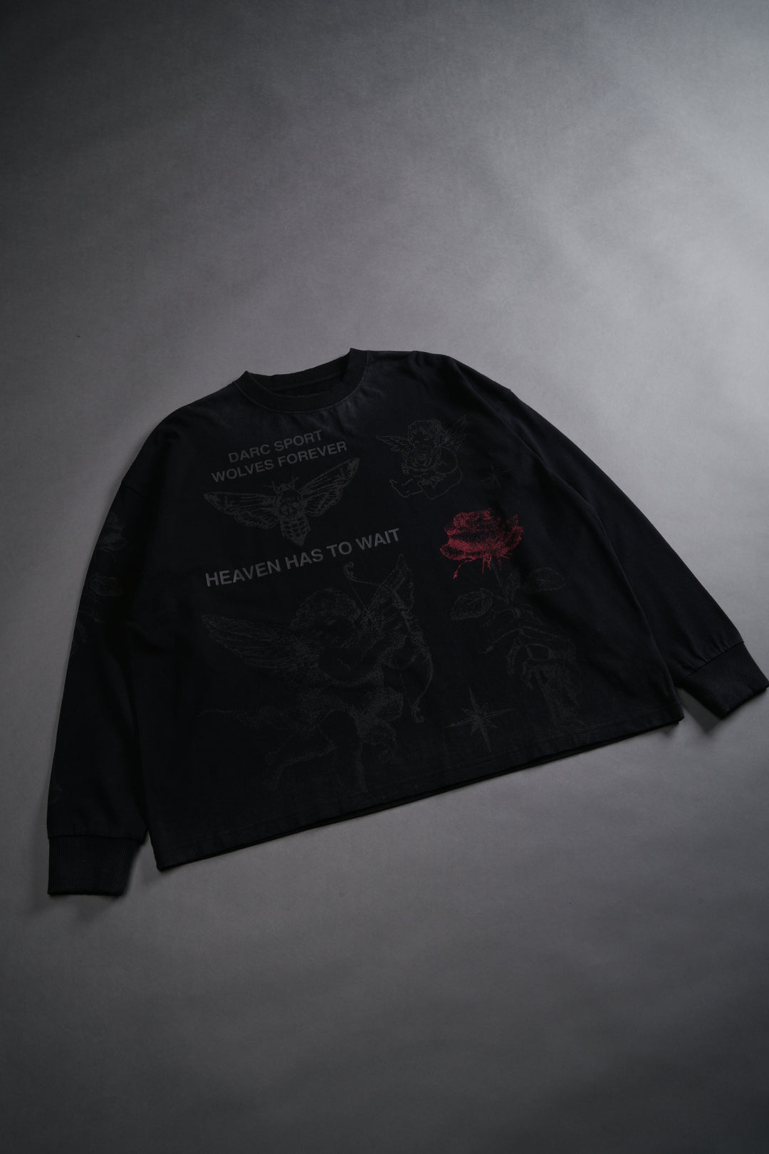 Sacred Flash Grunge "Box Cut" L/S Tee in Black Drift Wash