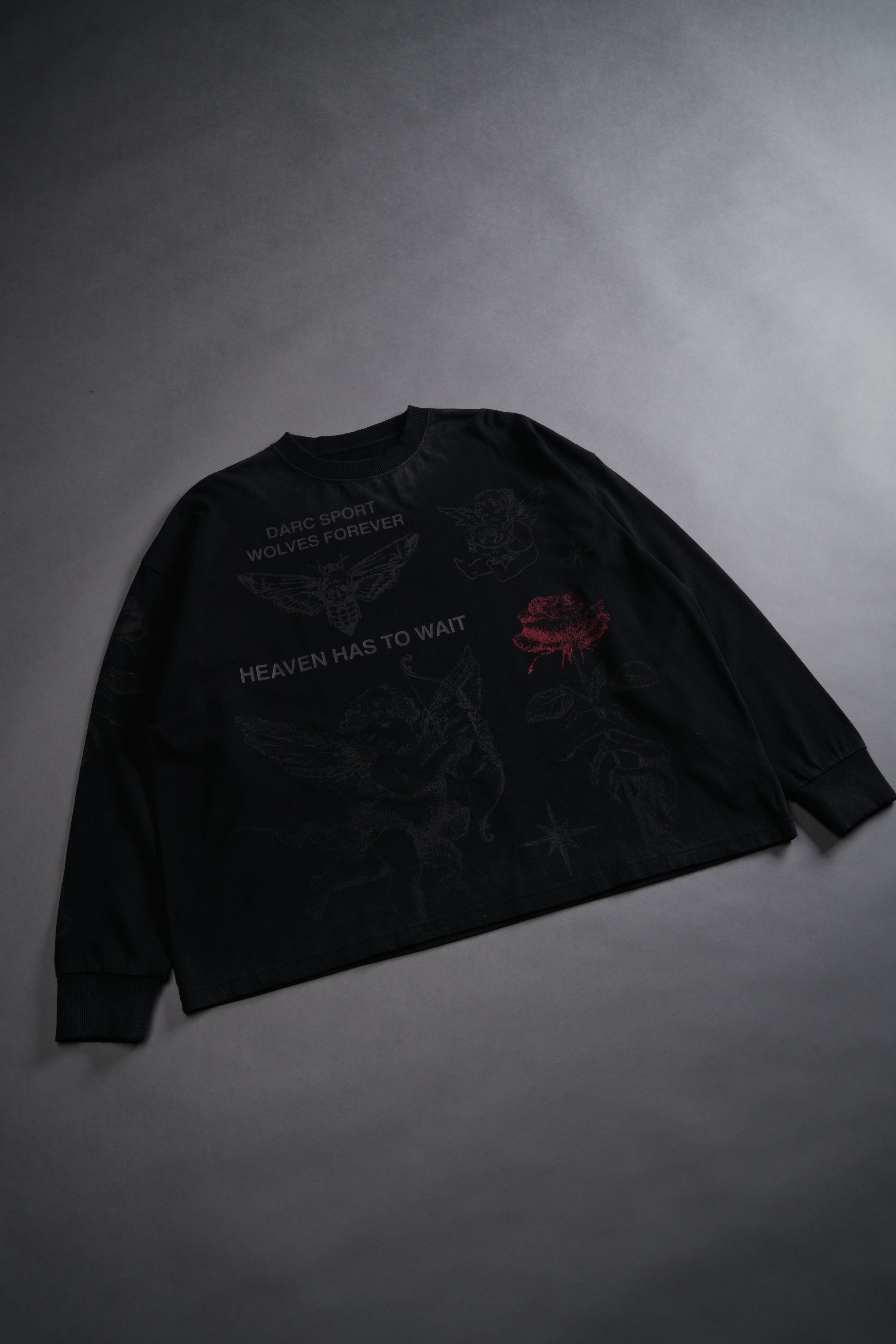 Sacred Flash Grunge "Box Cut" L/S Tee in Black Drift Wash