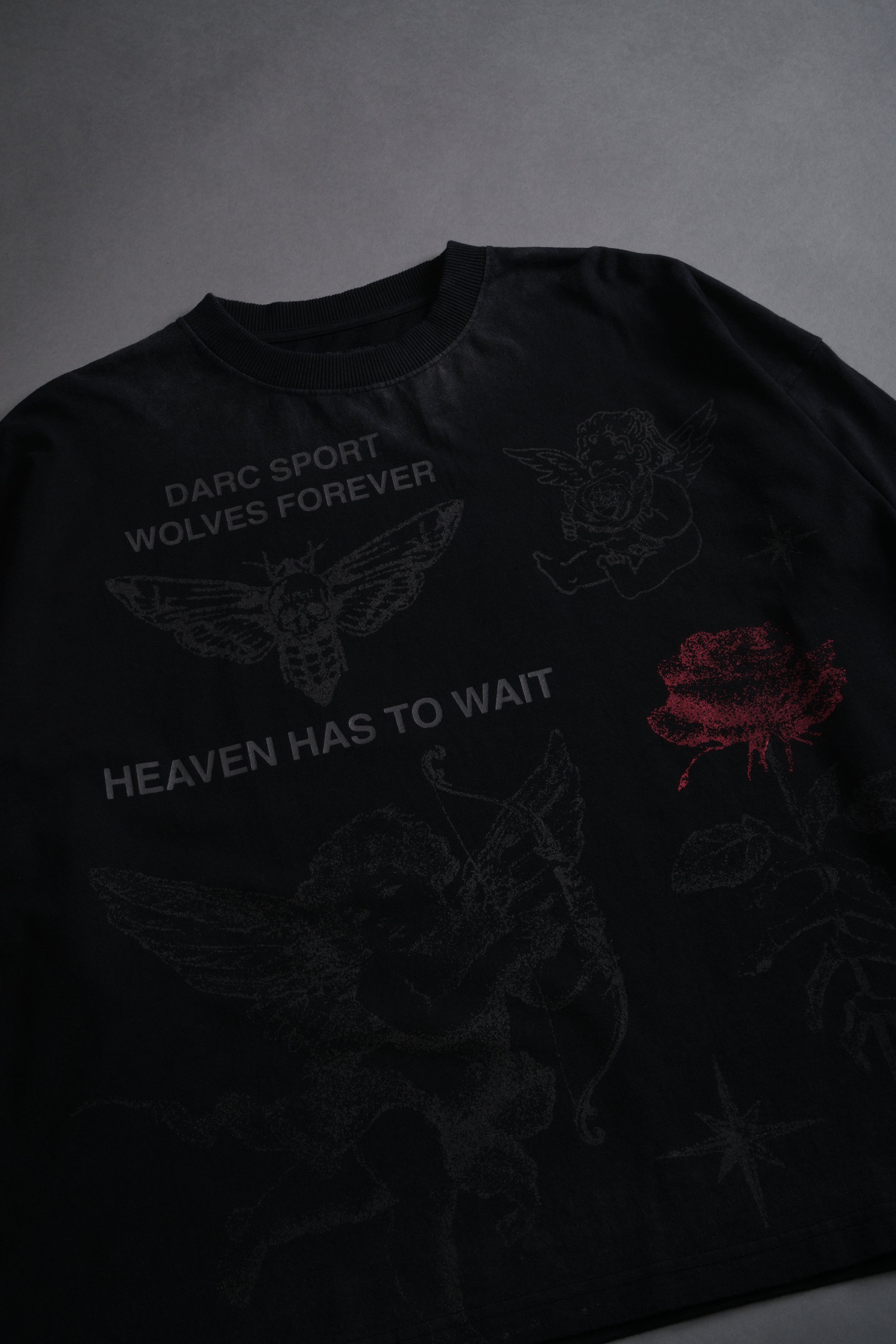 Sacred Flash Grunge "Box Cut" L/S Tee in Black Drift Wash