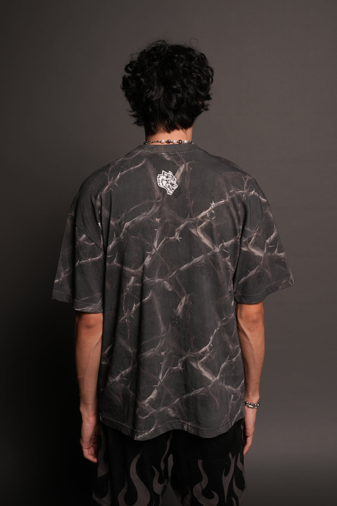 Studded Mantra Premium Oversized Tee In Darc Thorns