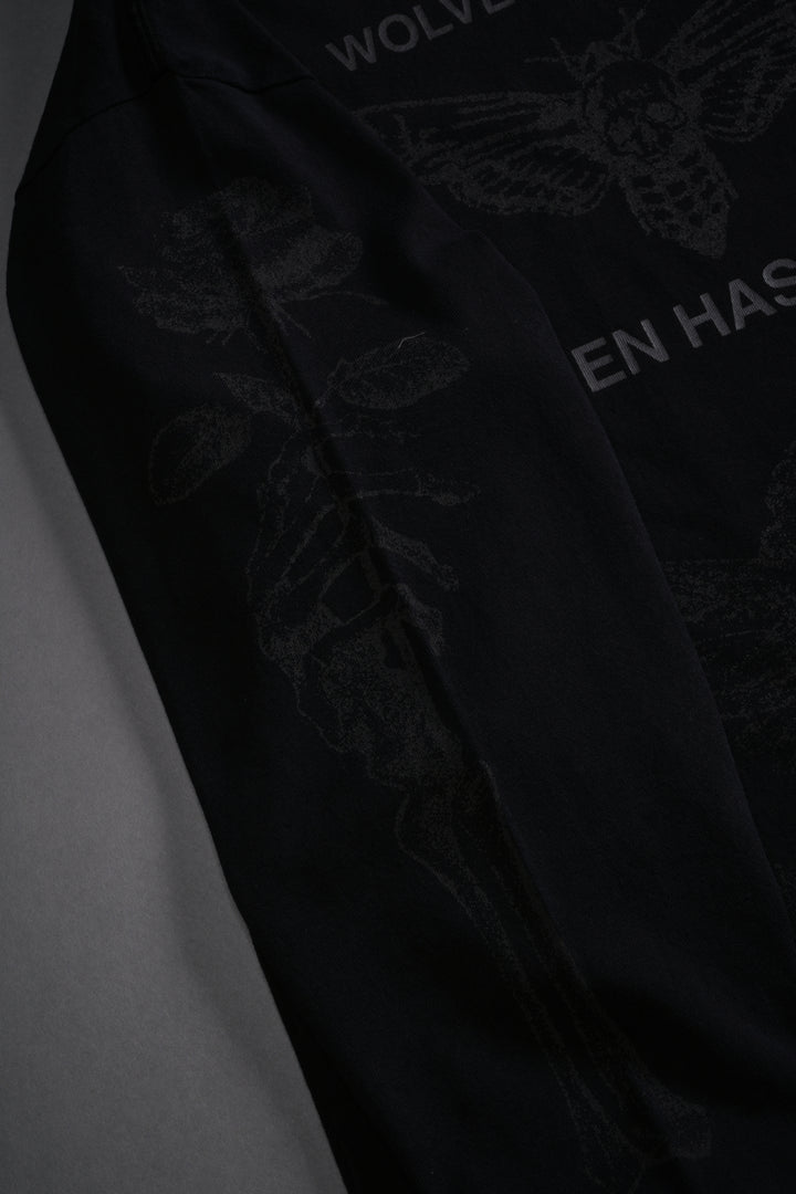 Sacred Flash Grunge "Box Cut" L/S Tee in Black Drift Wash