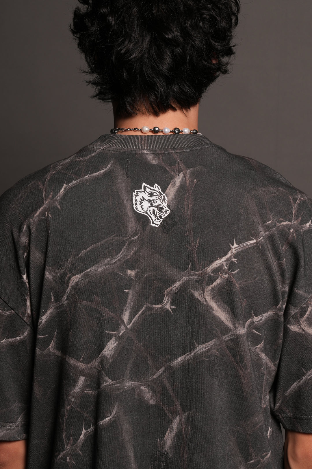 Studded Mantra Premium Oversized Tee In Darc Thorns