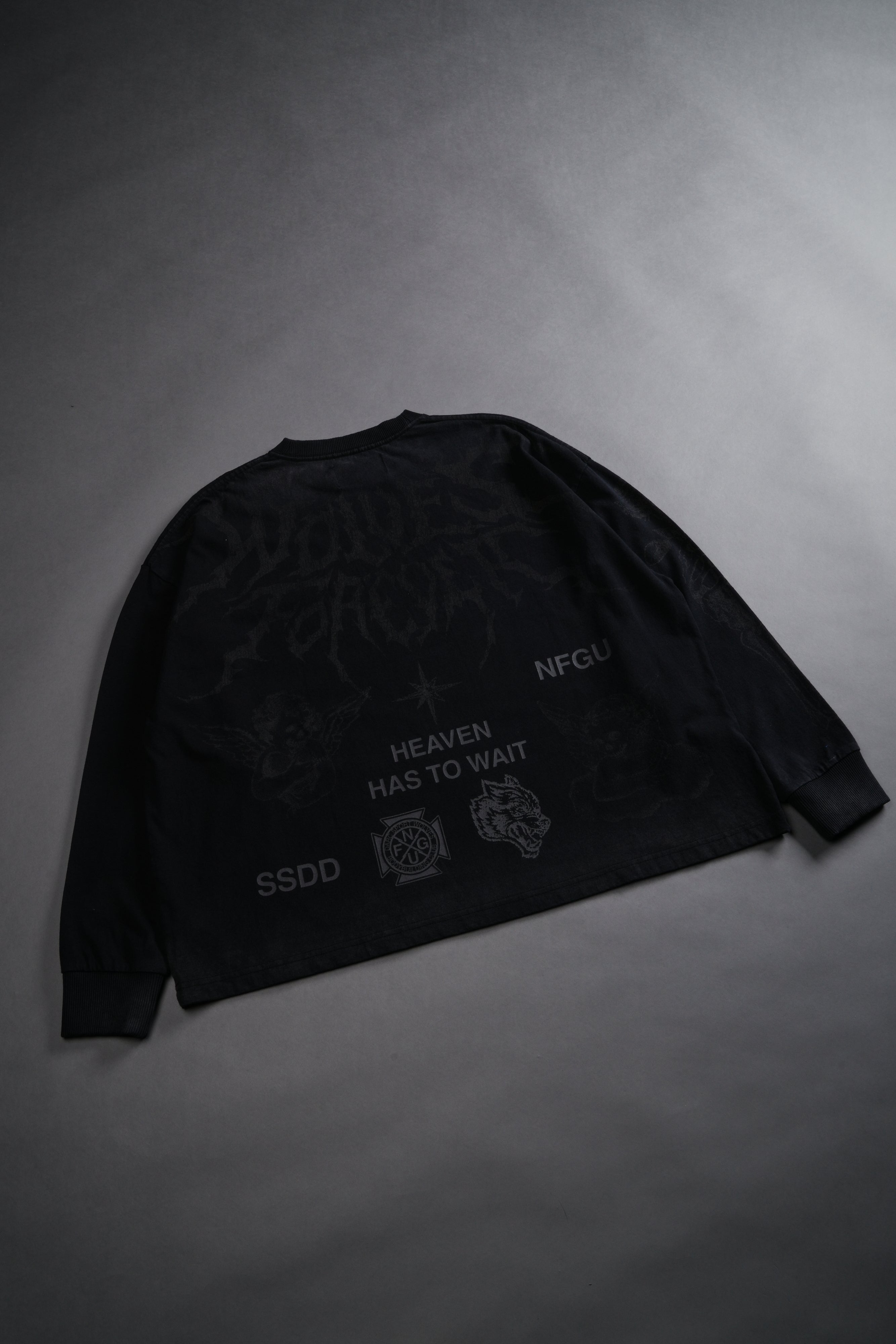 Sacred Flash Grunge "Box Cut" L/S Tee in Black Drift Wash