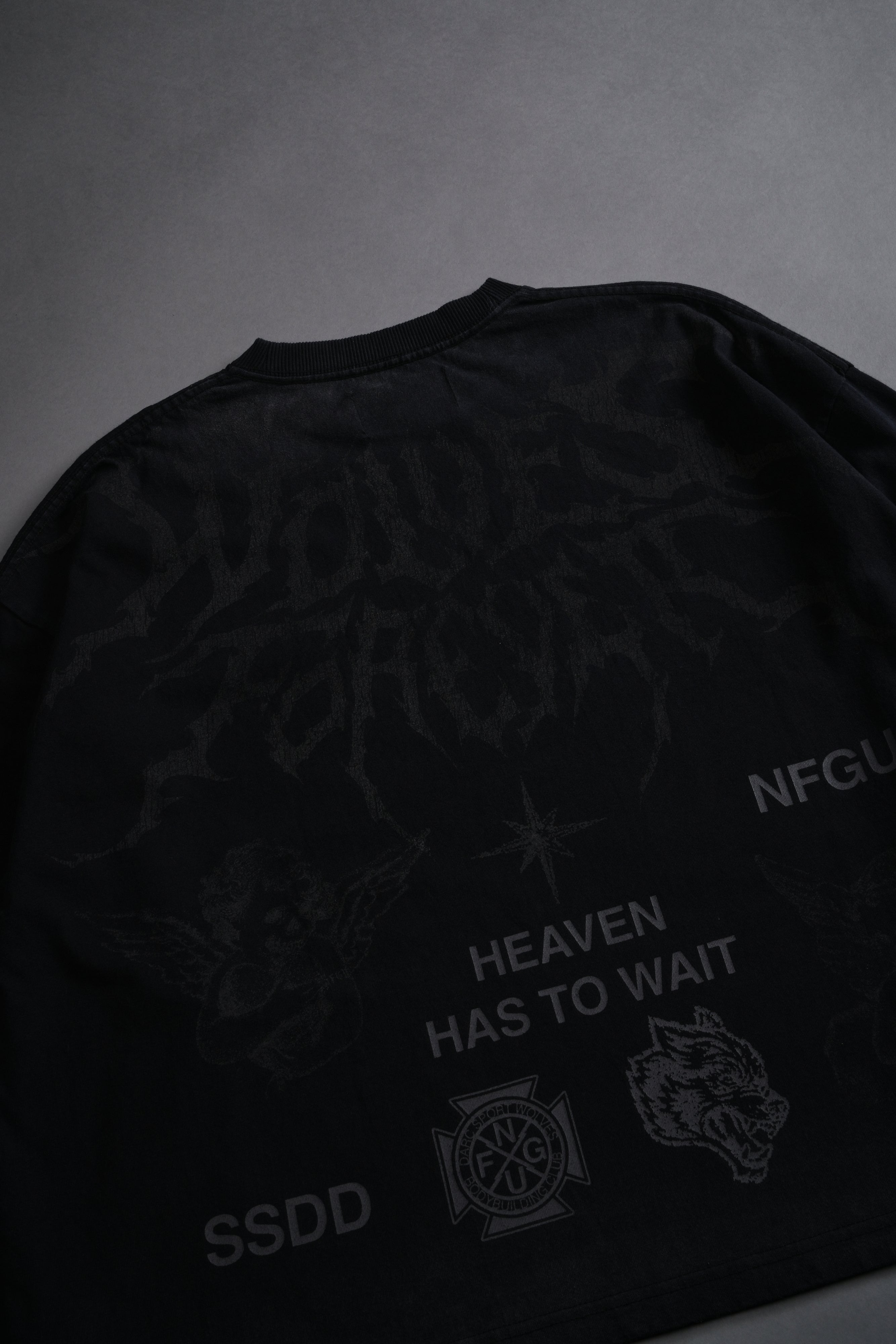 Sacred Flash Grunge "Box Cut" L/S Tee in Black Drift Wash