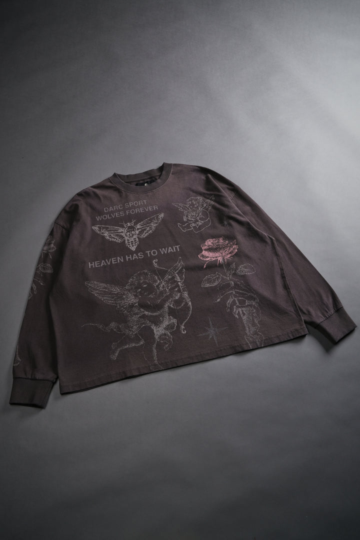 Sacred Flash Grunge "Box Cut" L/S Tee in Darc Brown Drift Wash