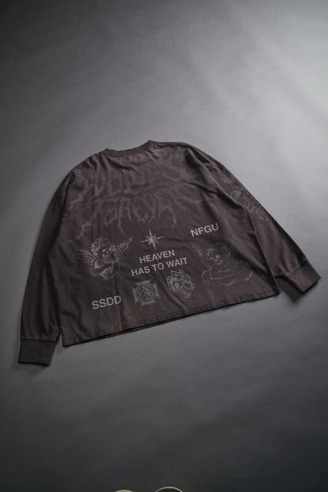 Sacred Flash Grunge "Box Cut" L/S Tee in Darc Brown Drift Wash