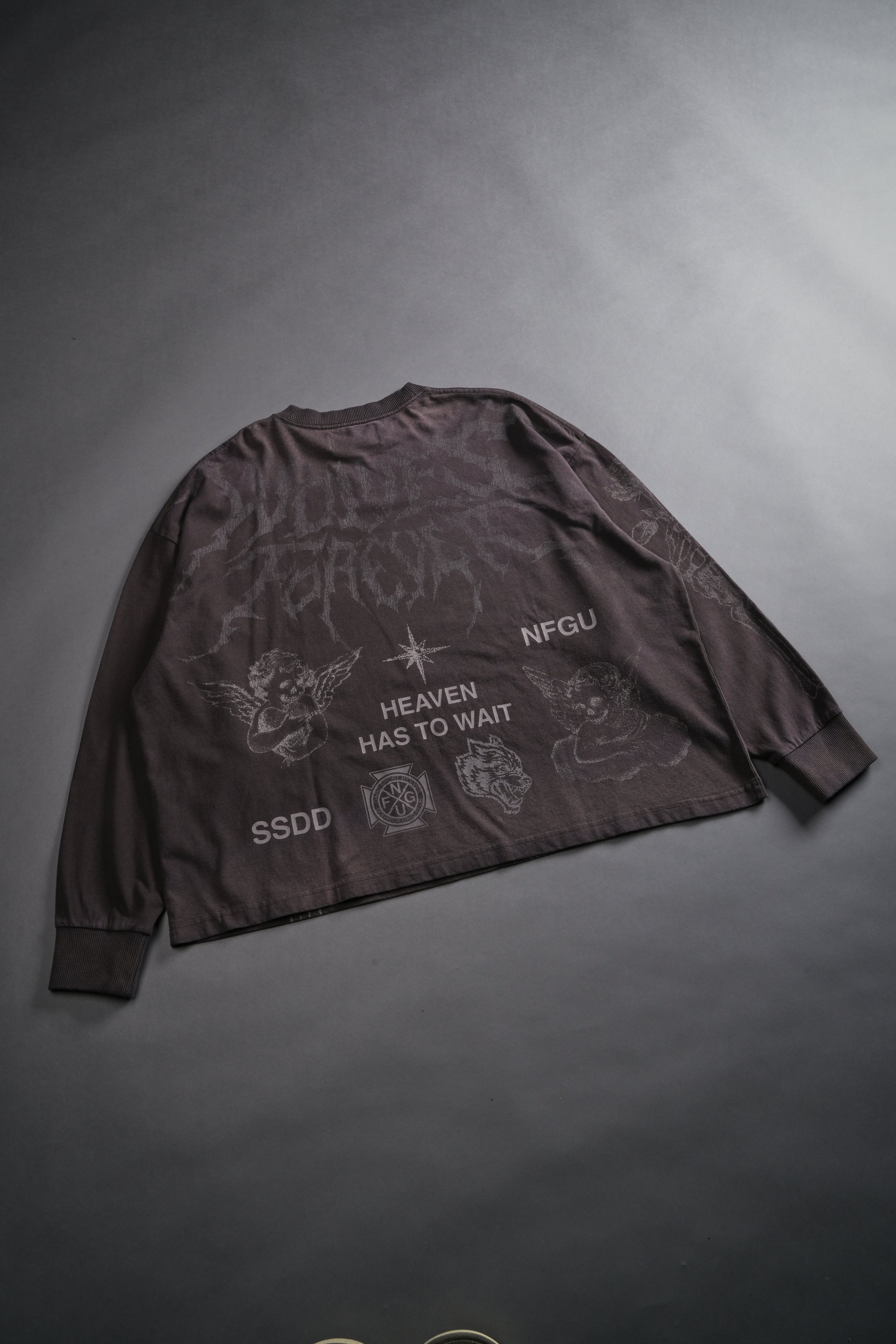 Sacred Flash Grunge "Box Cut" L/S Tee in Darc Brown Drift Wash