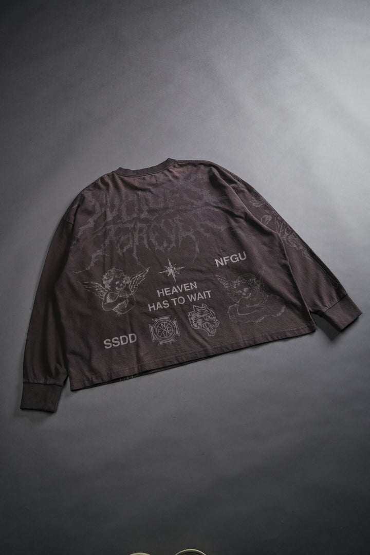 Sacred Flash Grunge "Box Cut" L/S Tee in Darc Brown Drift Wash