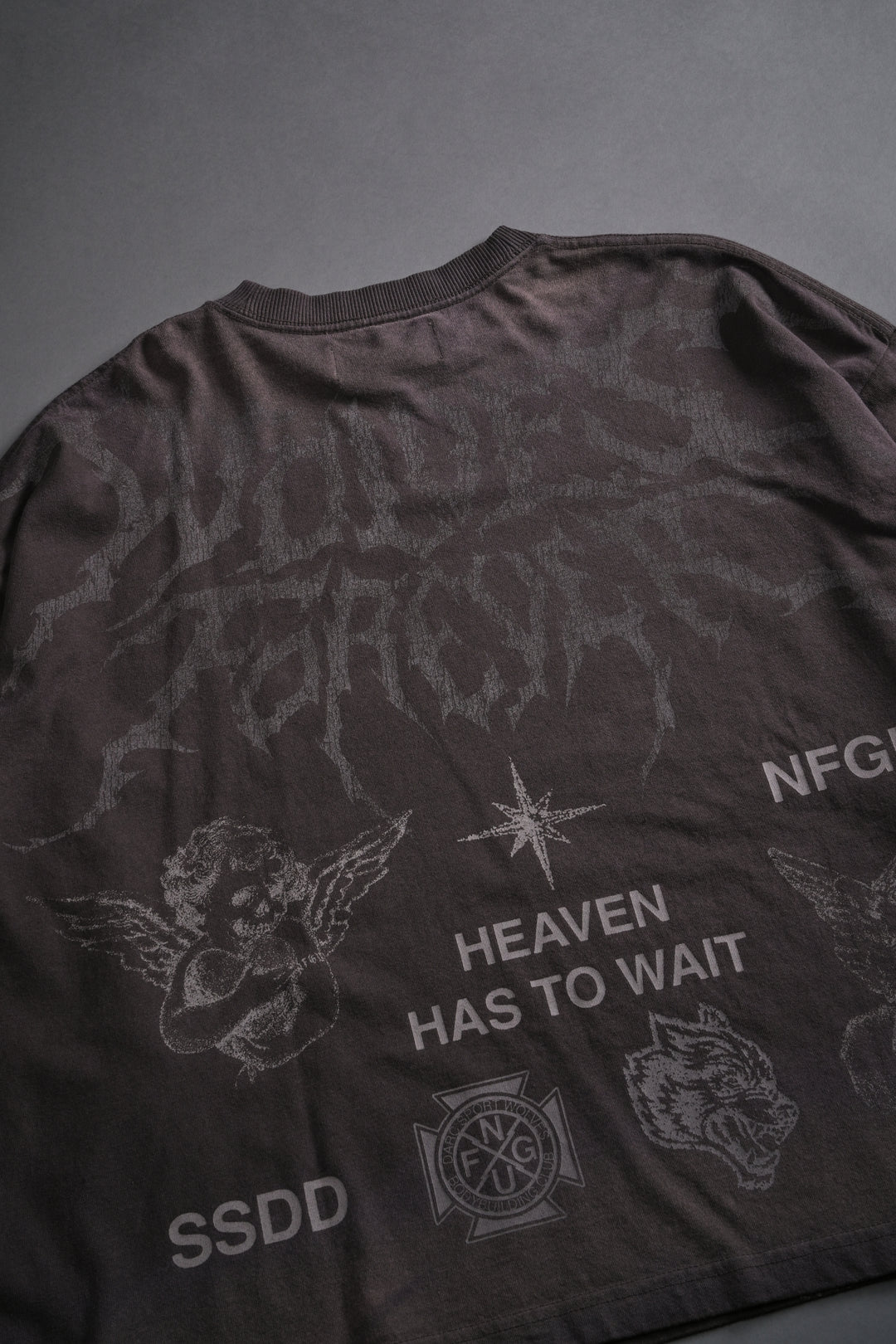 Sacred Flash Grunge "Box Cut" L/S Tee in Darc Brown Drift Wash