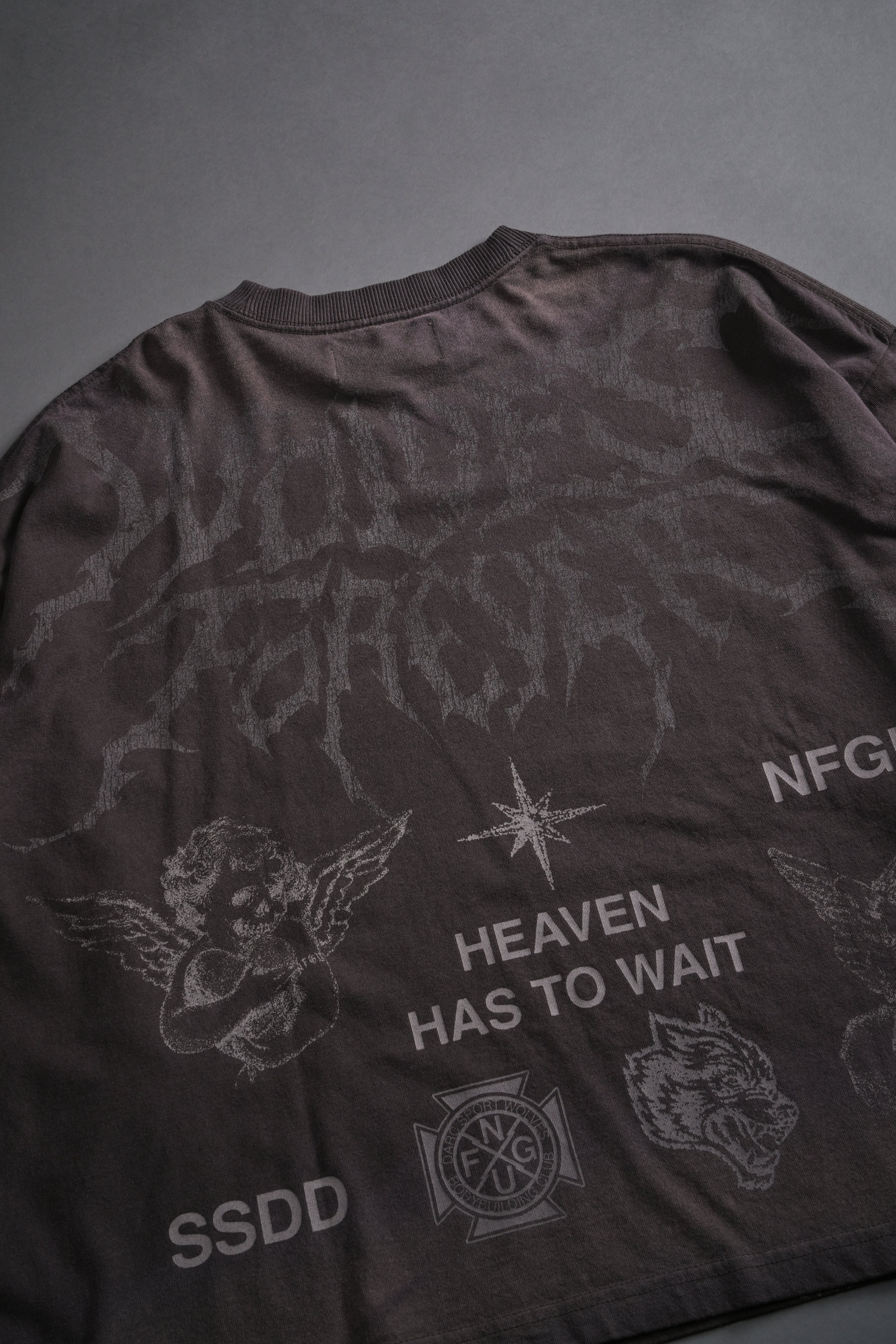 Sacred Flash Grunge "Box Cut" L/S Tee in Darc Brown Drift Wash