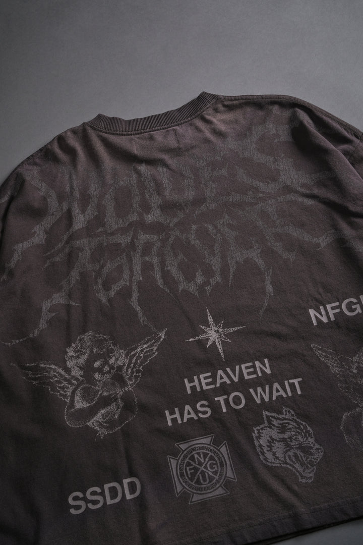 Sacred Flash Grunge "Box Cut" L/S Tee in Darc Brown Drift Wash