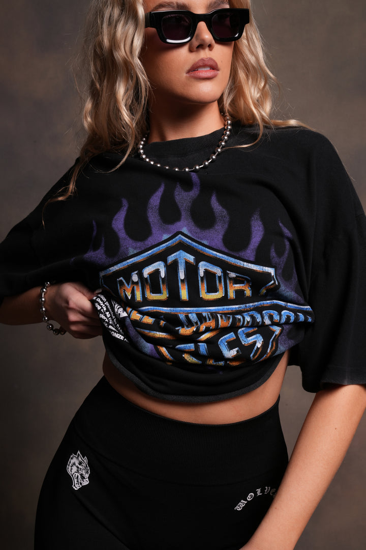 Iron Fire Raw Hem "Premium" Oversized Tee in Black