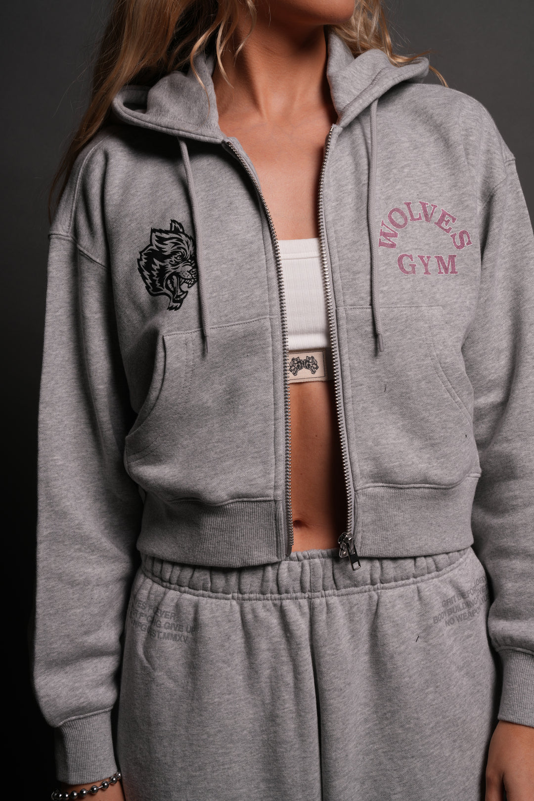 Wolves Gym V2 "Sage" Cropped Zip Hoodie in Light Athletic Gray