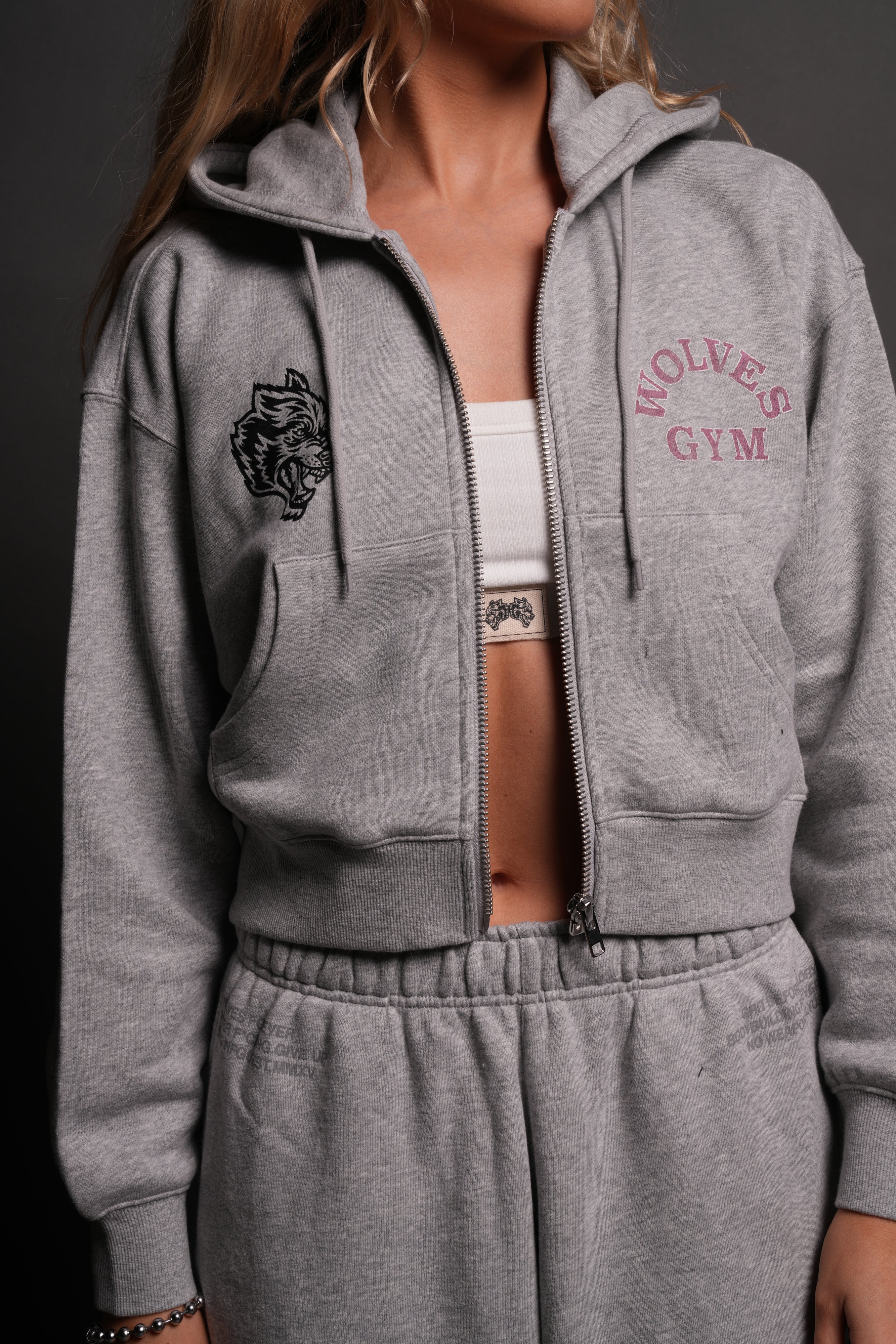 Wolves Gym V2 "Sage" Cropped Zip Hoodie in Light Athletic Gray