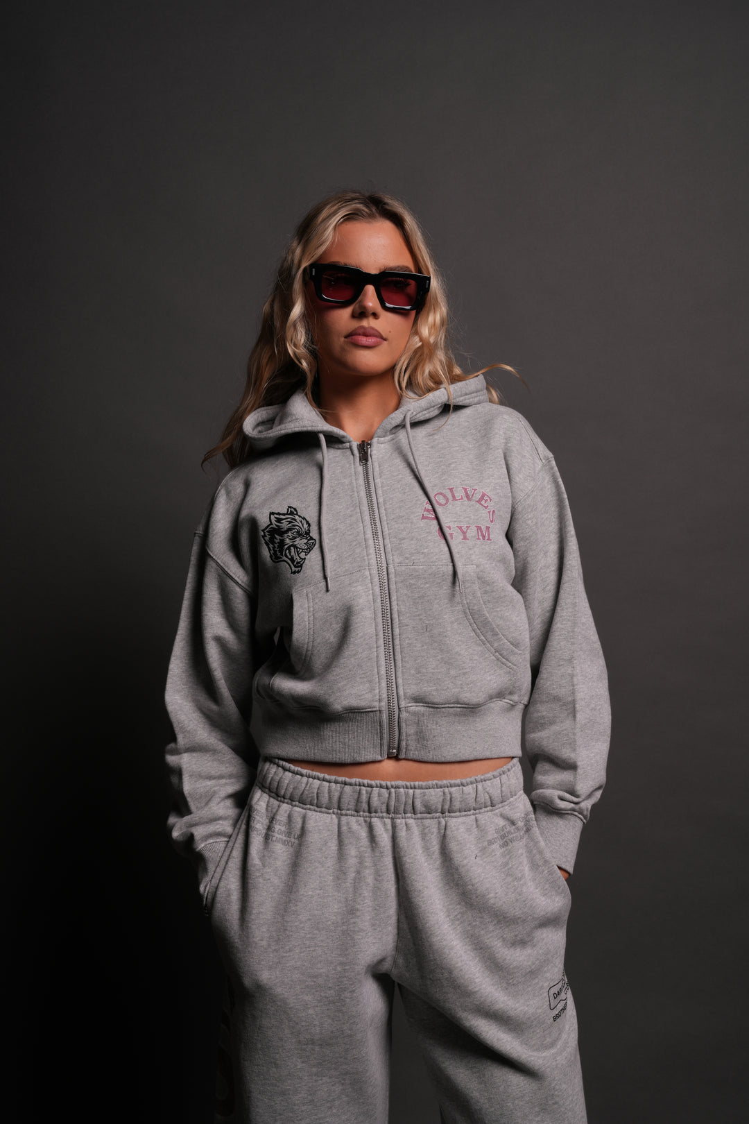 Wolves Gym V2 "Sage" Cropped Zip Hoodie in Light Athletic Gray