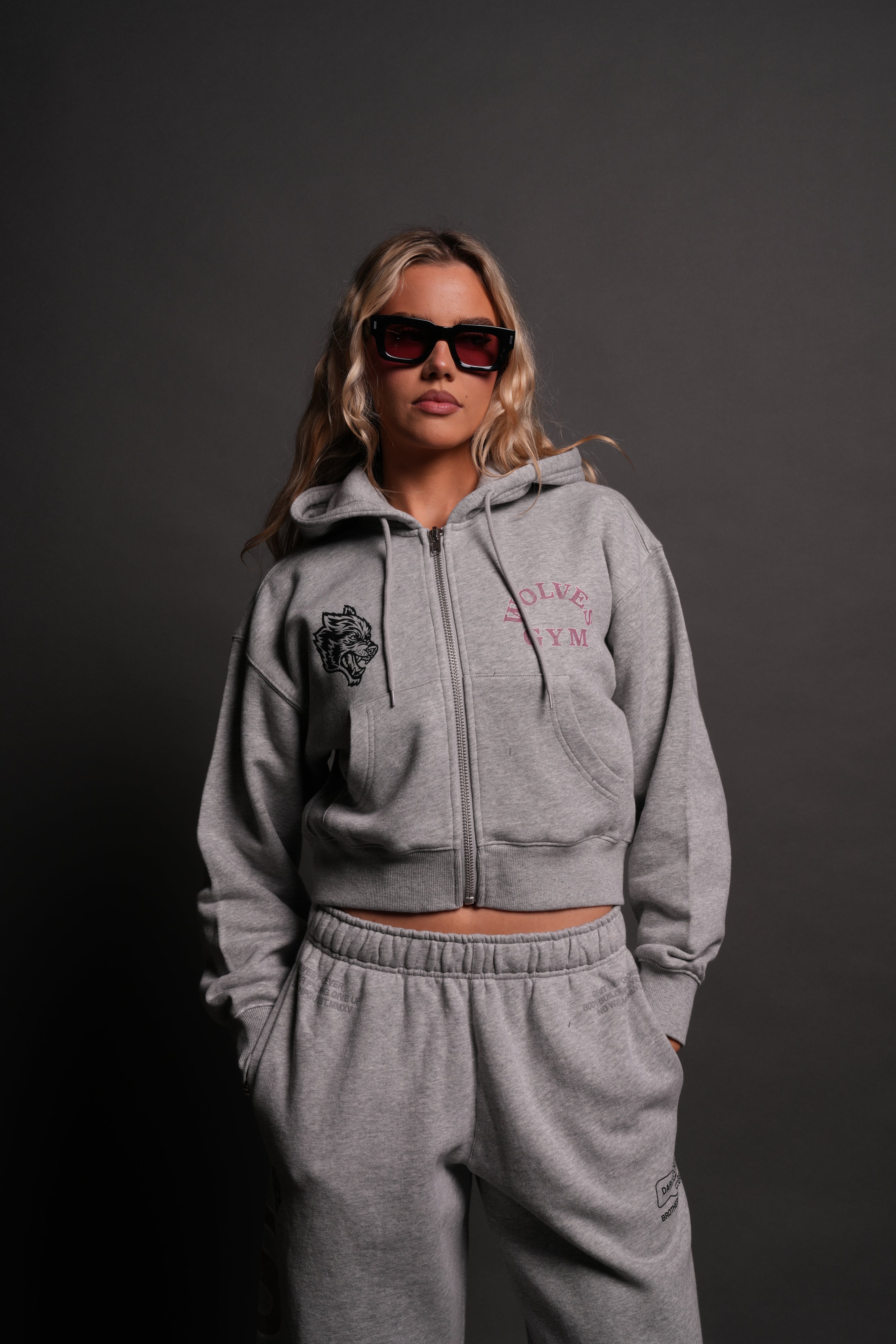 Wolves Gym V2 "Sage" Cropped Zip Hoodie in Light Athletic Gray