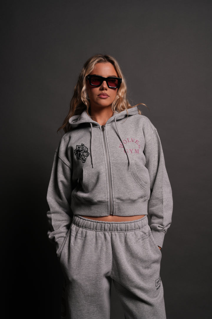 Wolves Gym V2 "Sage" Cropped Zip Hoodie in Light Athletic Gray