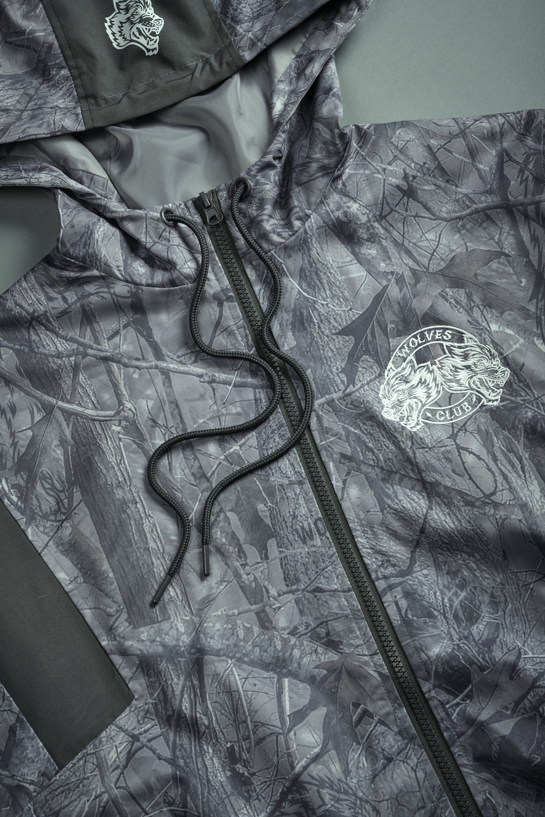 Iron Core Brolic Unisex Track Jacket in Driftwood Wolf Forest Camo