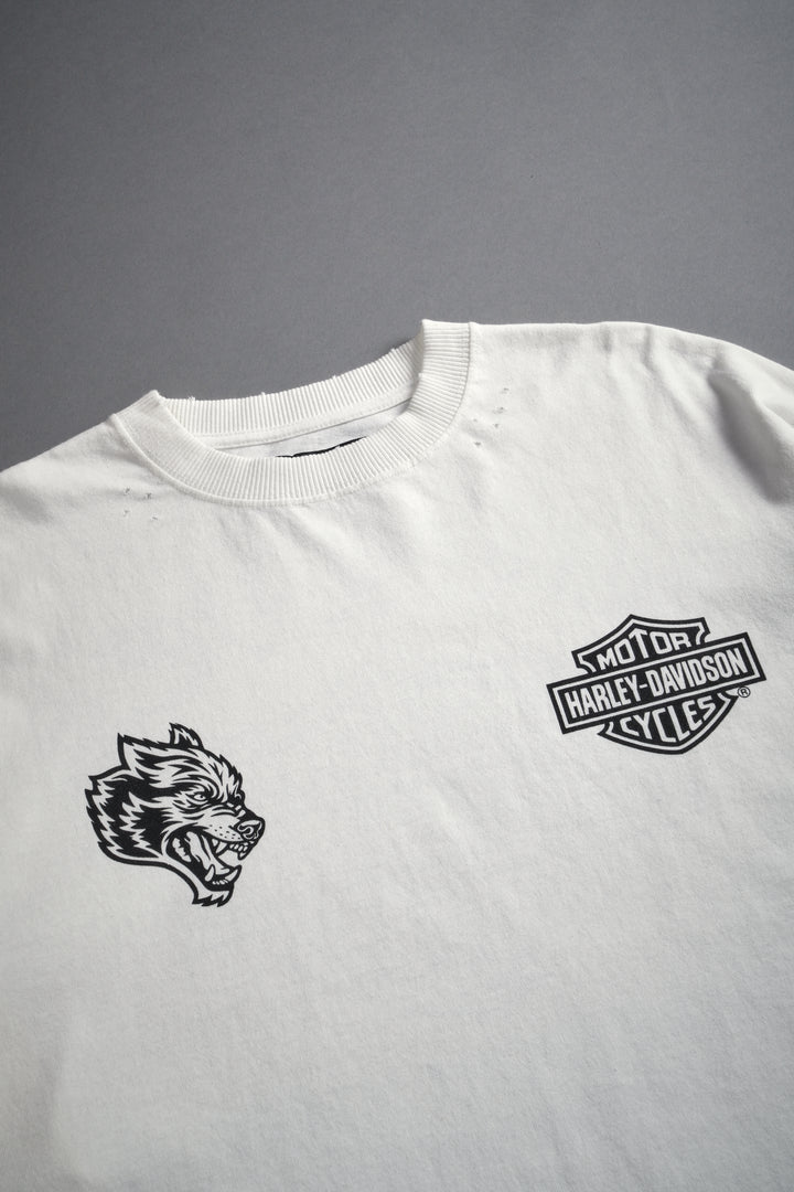 Harley-Davidson Wolves Distressed Grunge "Box Cut" L/S Tee in Cream