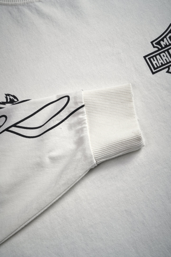 Harley-Davidson Wolves Distressed Grunge "Box Cut" L/S Tee in Cream