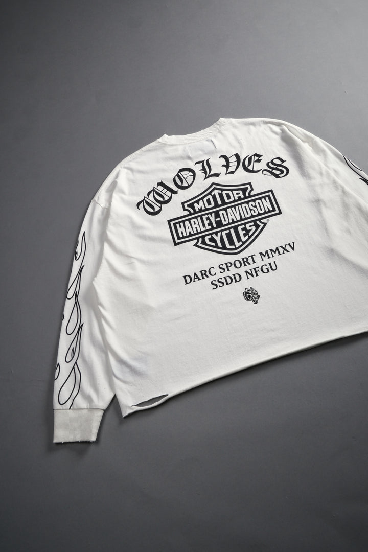 Harley-Davidson Wolves Distressed Grunge "Box Cut" L/S Tee in Cream