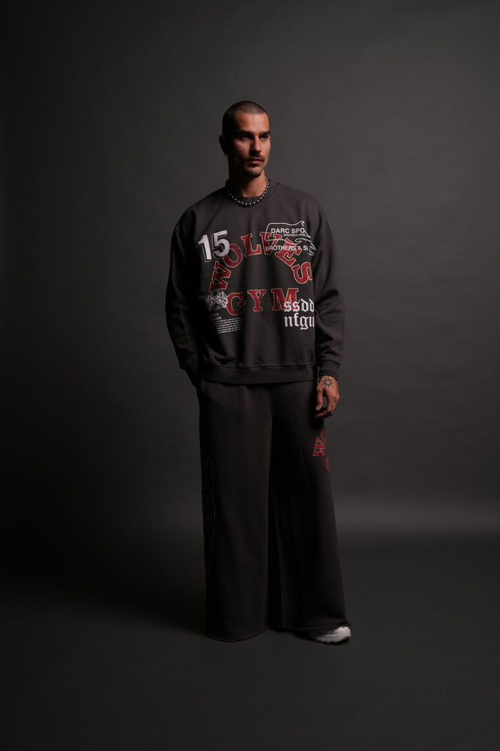 Wolves Gym V2 Grunge Oversized London Crewneck in Wolf Gray
