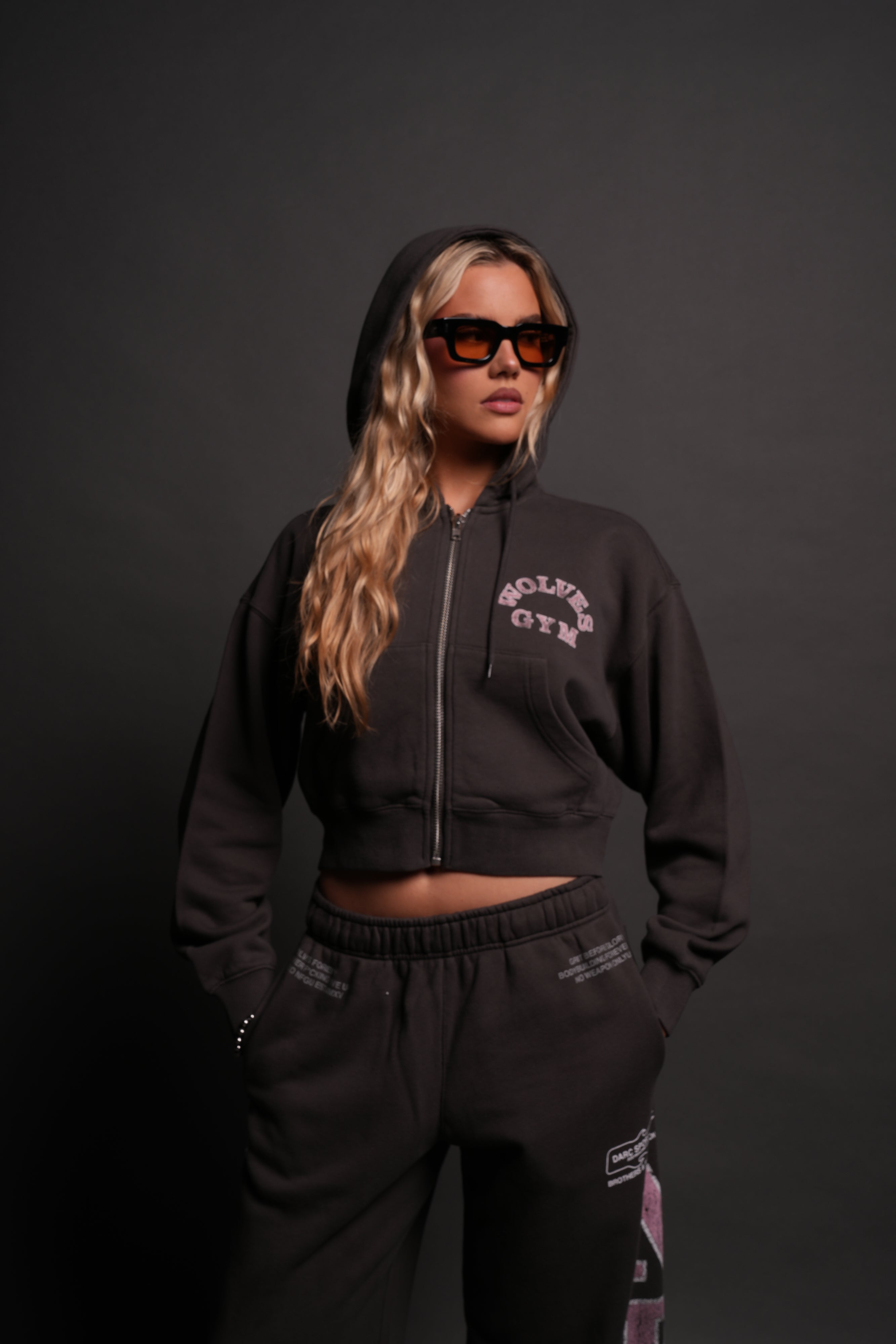 Wolves Gym V2 "Sage" Cropped Zip Hoodie in Wolf Gray