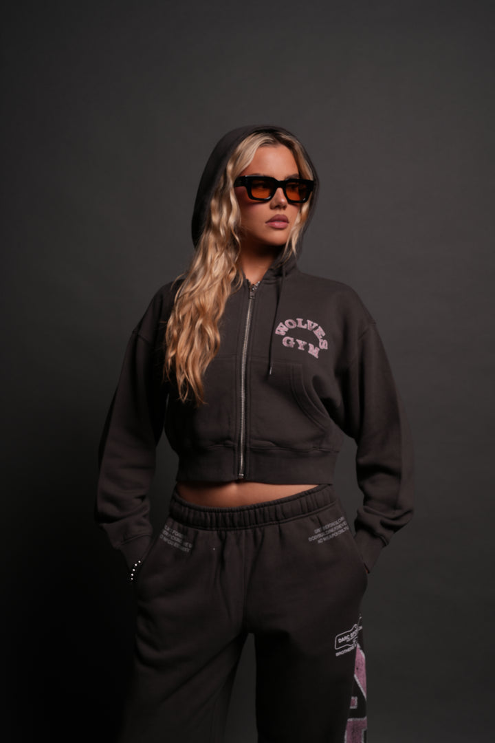Wolves Gym V2 "Sage" Cropped Zip Hoodie in Wolf Gray