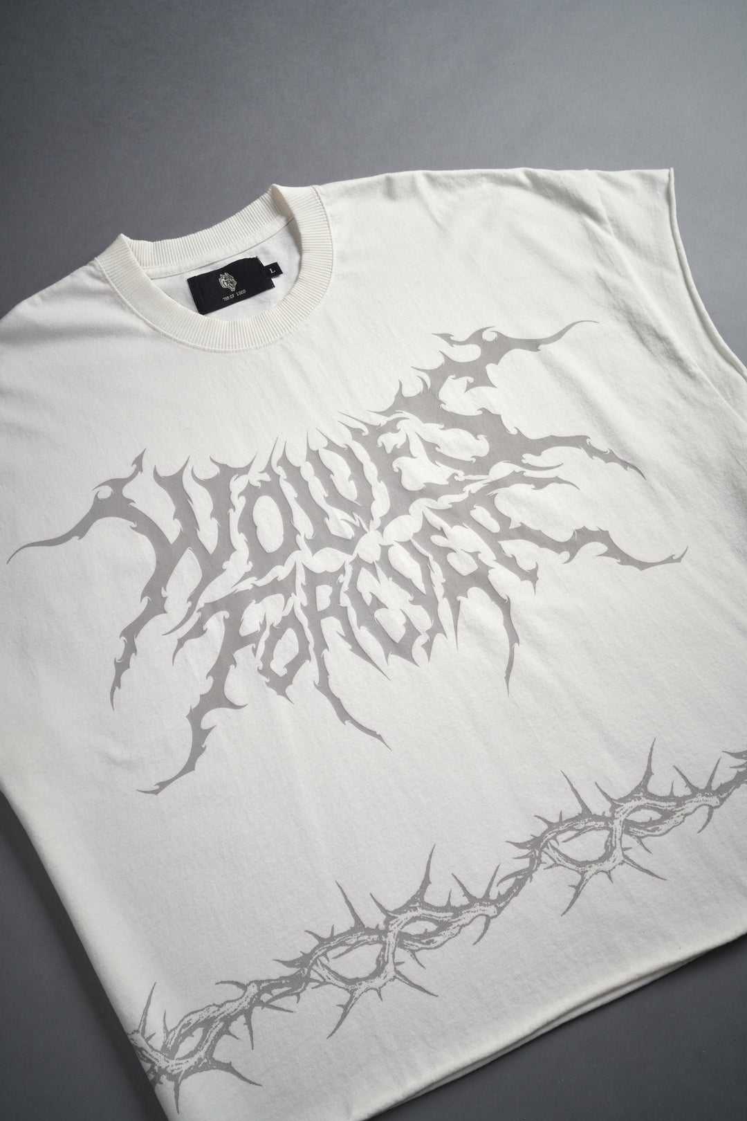 Surrounded by Thorns Grunge Cut-Off Tee in Cream