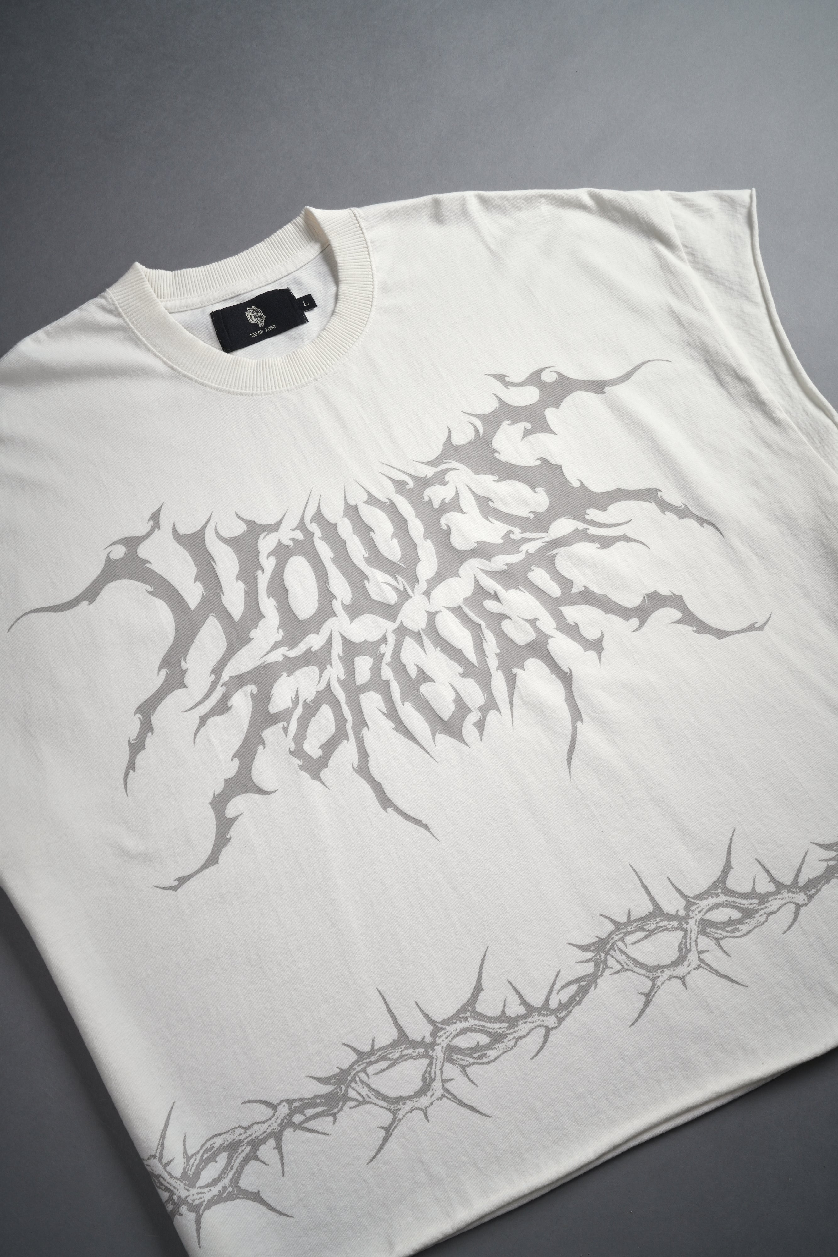 Surrounded by Thorns Grunge Cut-Off Tee in Cream