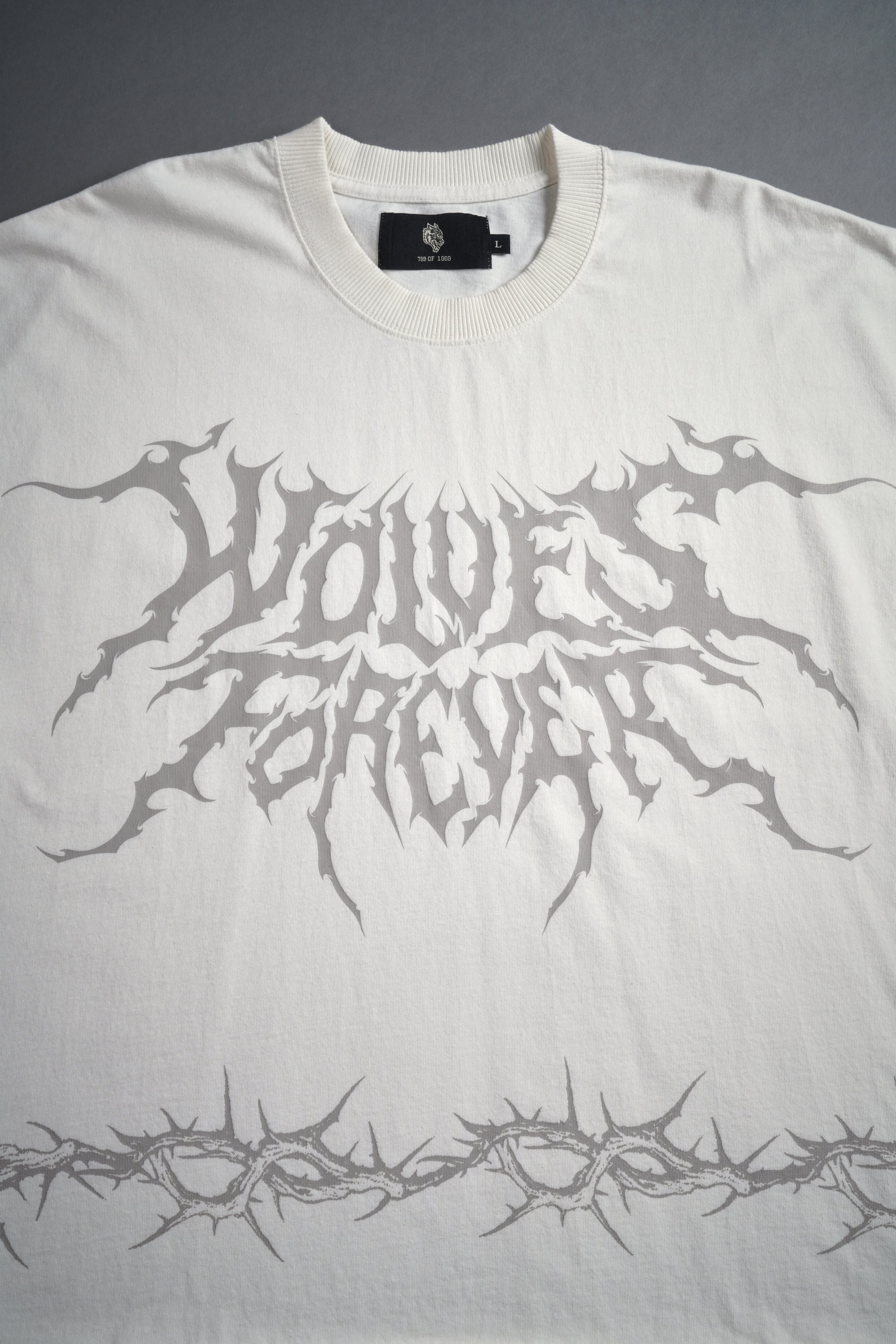 Surrounded by Thorns Grunge Cut-Off Tee in Cream