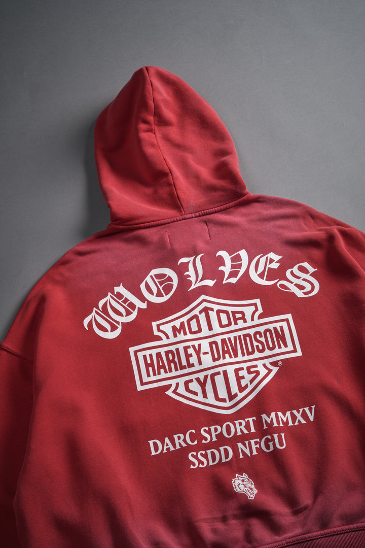 Harley-Davidson Wolves Vex Double Zip Hoodie in Roman Red Drift Wash