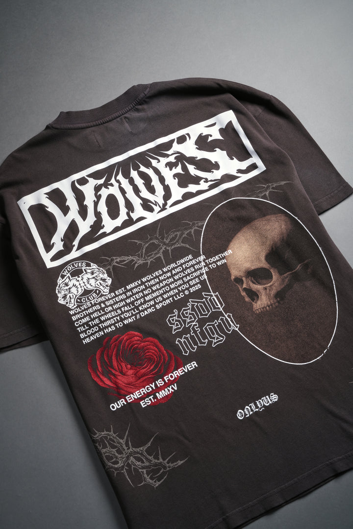 Skull Flower "Premium" Oversized Tee in Darc Brown Drift Wash