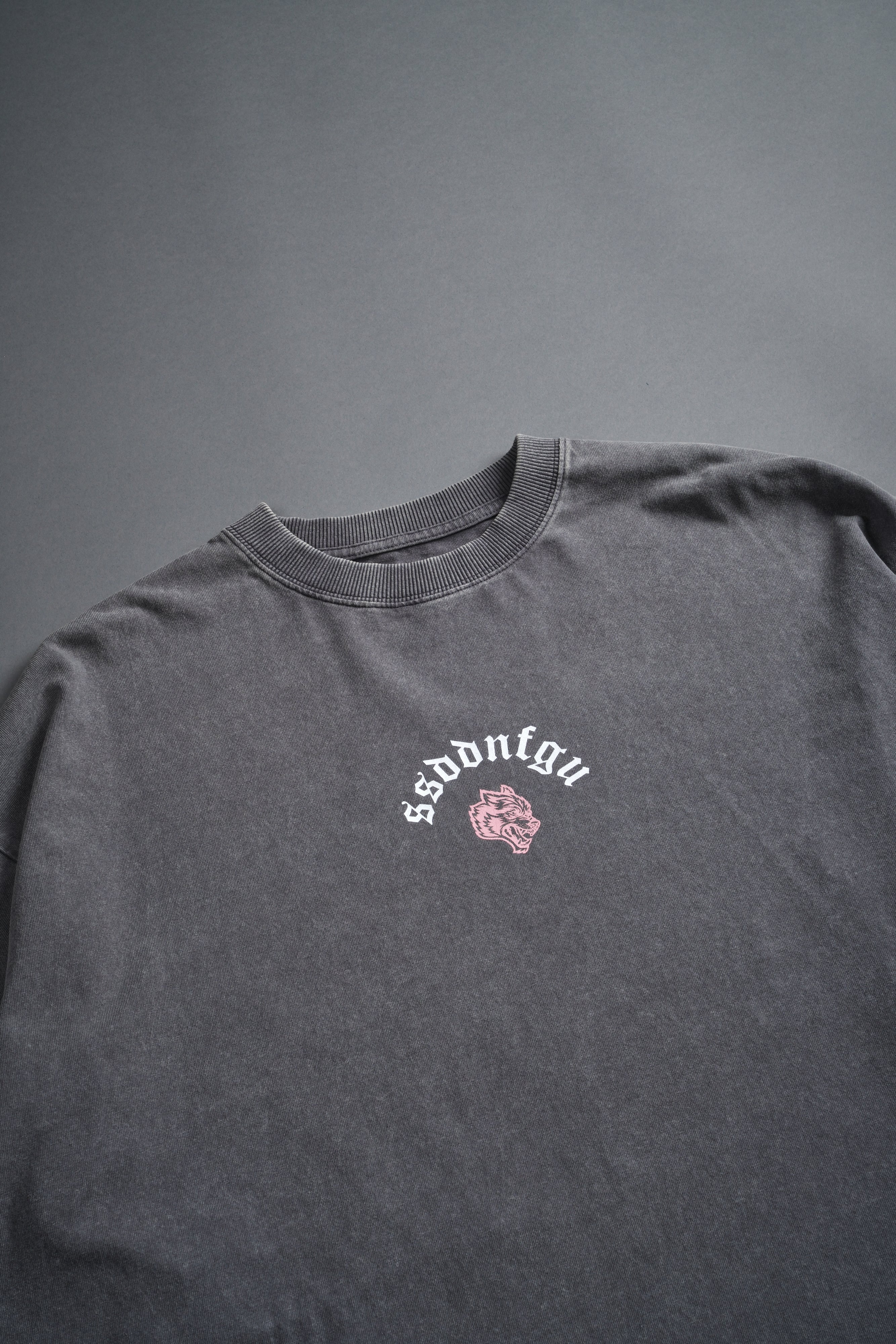 Our Sacrifice Grunge Mid Length Raw Hem LS Tee in Slate Gray