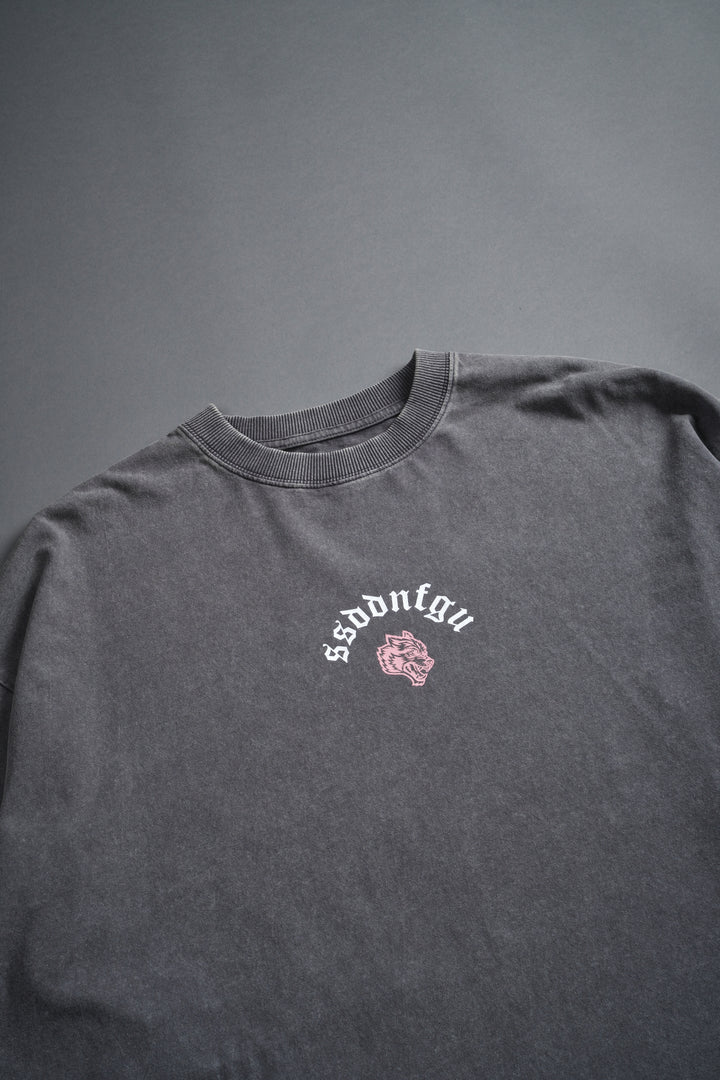 Our Sacrifice Grunge Mid Length Raw Hem LS Tee in Slate Gray