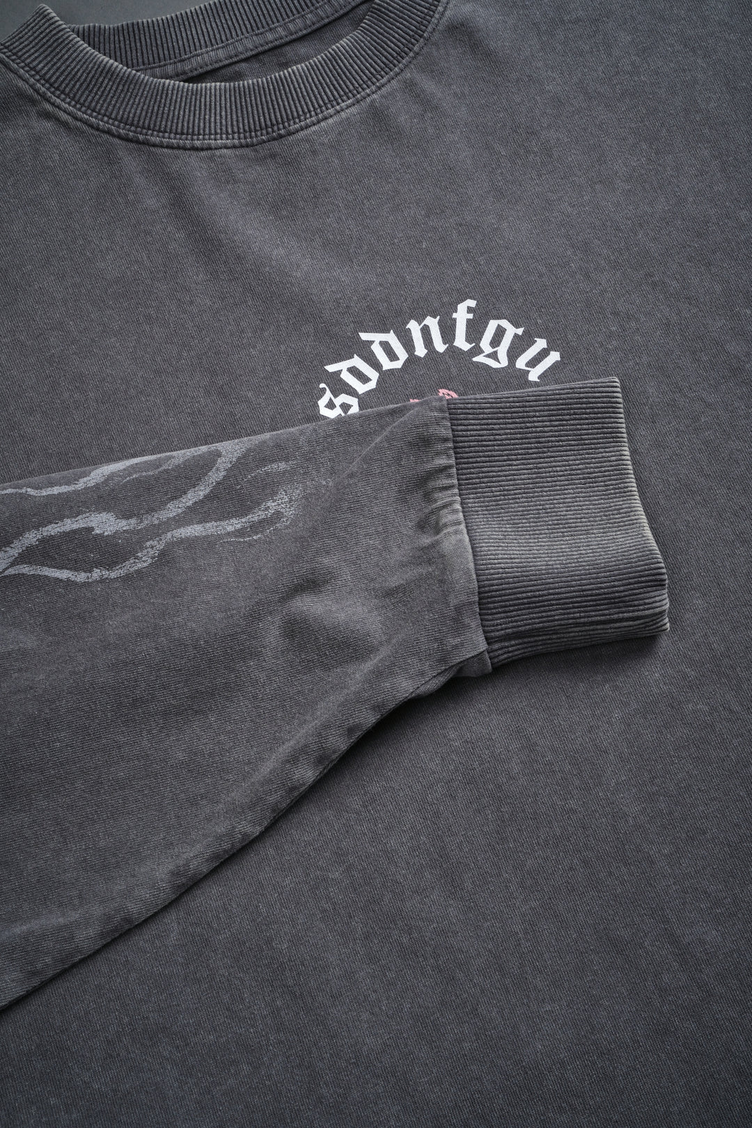 Our Sacrifice Grunge Mid Length Raw Hem LS Tee in Slate Gray