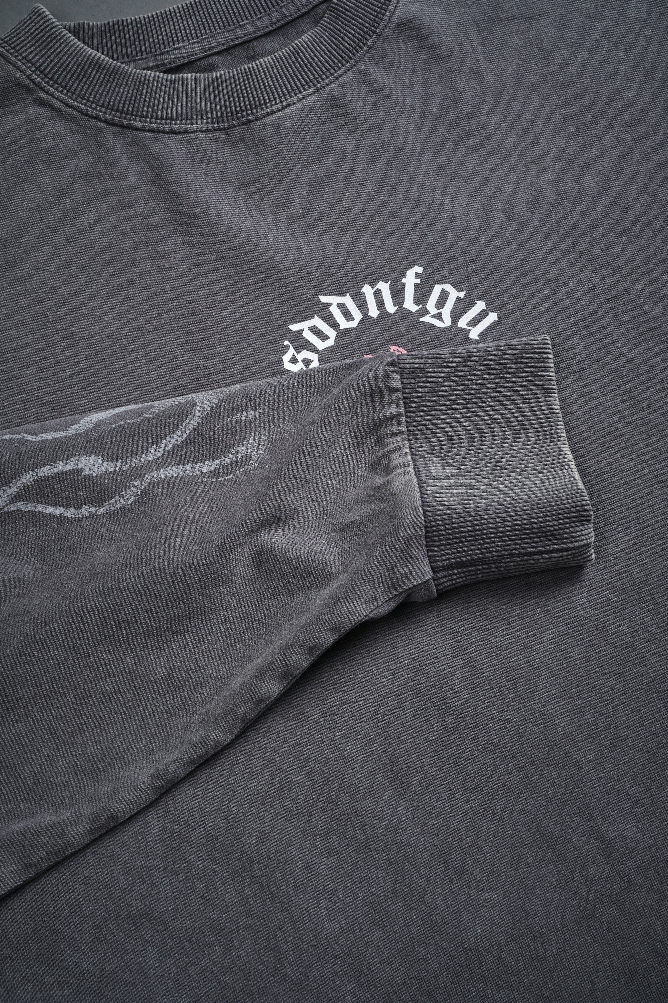 Our Sacrifice Grunge Mid Length Raw Hem LS Tee in Slate Gray