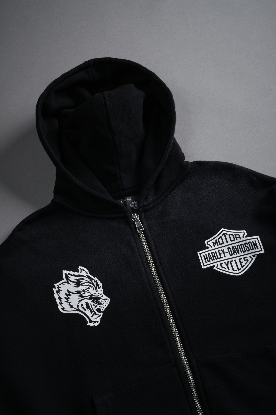 Harley-Davidson Wolves Vex Double Zip Hoodie in Black Drift Wash