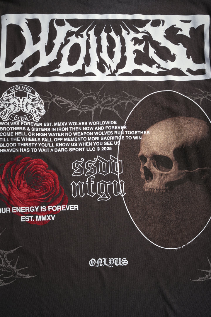 Skull Flower "Premium" Oversized Tee in Darc Brown Drift Wash