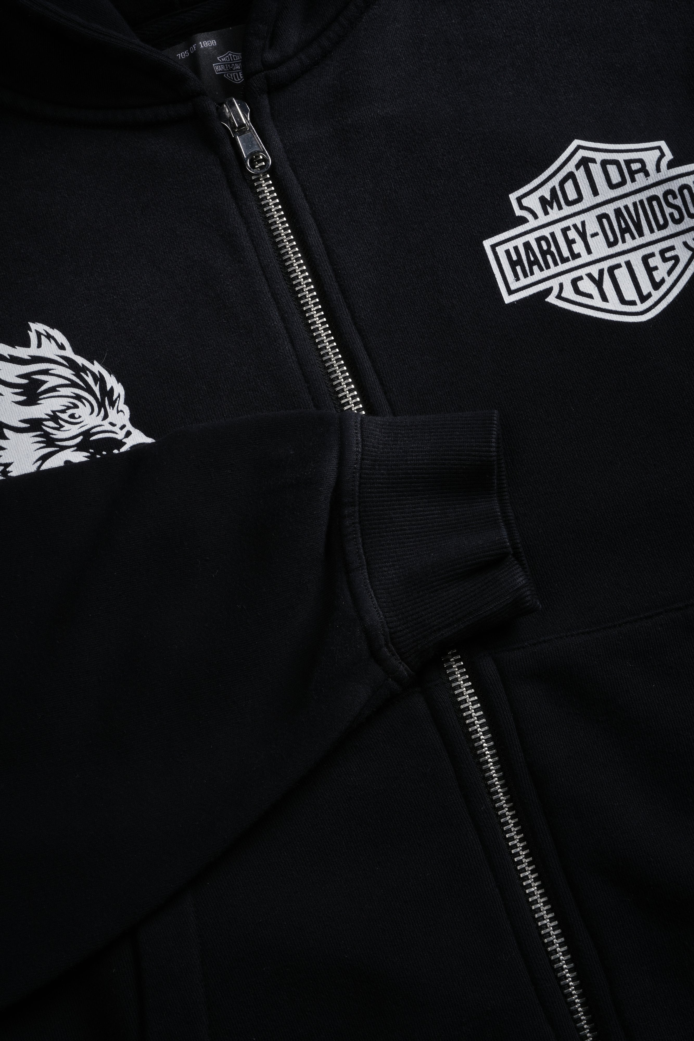 Harley-Davidson Wolves Vex Double Zip Hoodie in Black Drift Wash