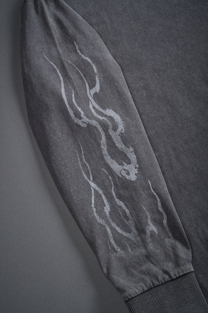 Our Sacrifice Grunge Mid Length Raw Hem LS Tee in Slate Gray
