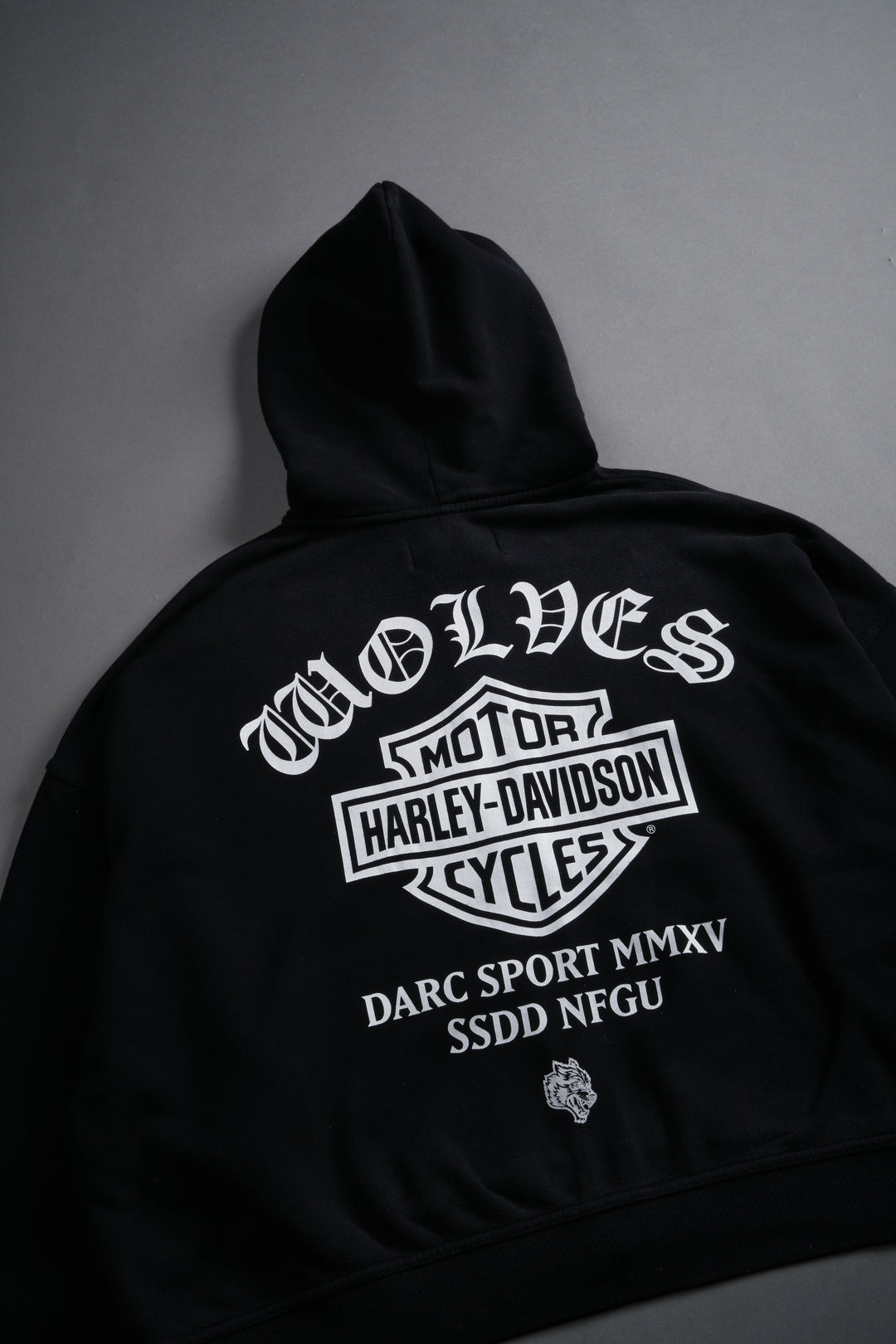 Harley-Davidson Wolves Vex Double Zip Hoodie in Black Drift Wash