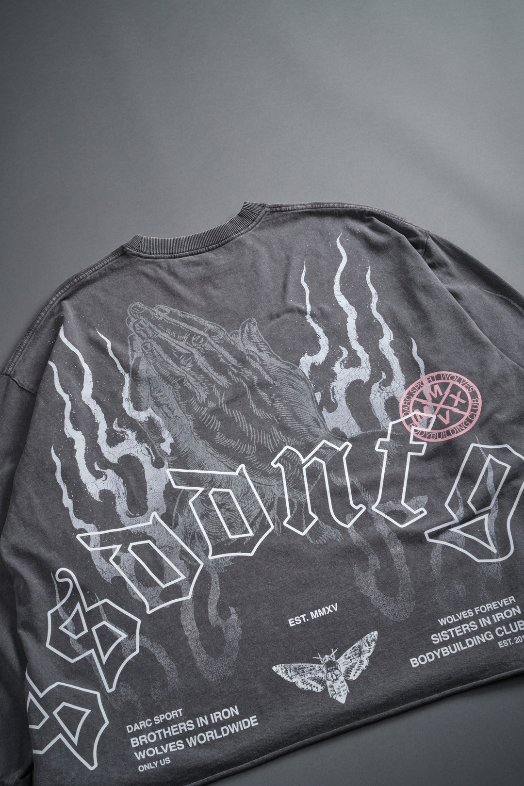Our Sacrifice Grunge Mid Length Raw Hem LS Tee in Slate Gray