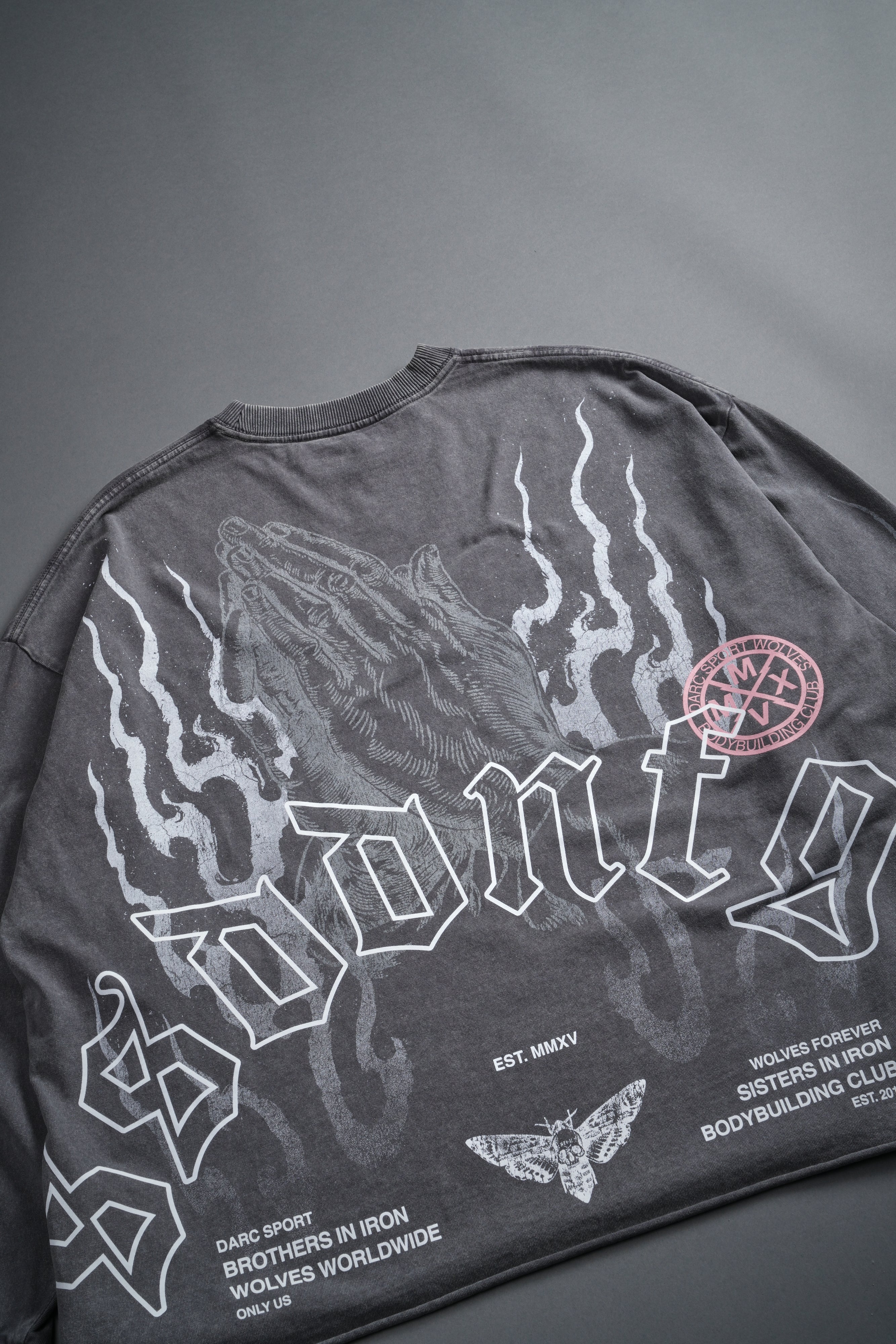 Our Sacrifice Grunge Mid Length Raw Hem LS Tee in Slate Gray